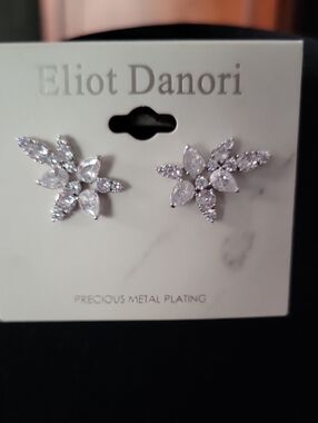 Eliot Danori Silver Floral Cluster Crystal Stud Earrings